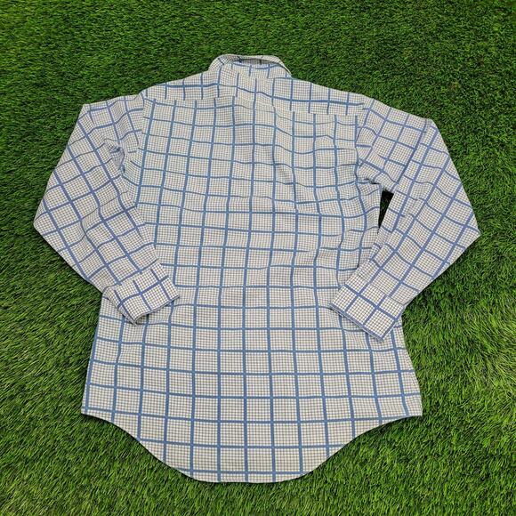 Vintage 70s Disco Checkered Button Shirt Medium 20x30 Blue - Picture 2 of 11